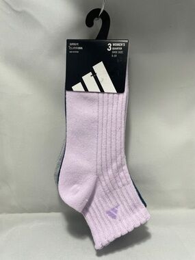 adidas Women's 3-Pack Quarter Socks - Light Purple Blue And Gray